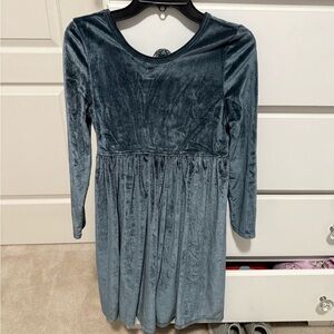 Pink Chicken Velvet Kids Dress in Blue